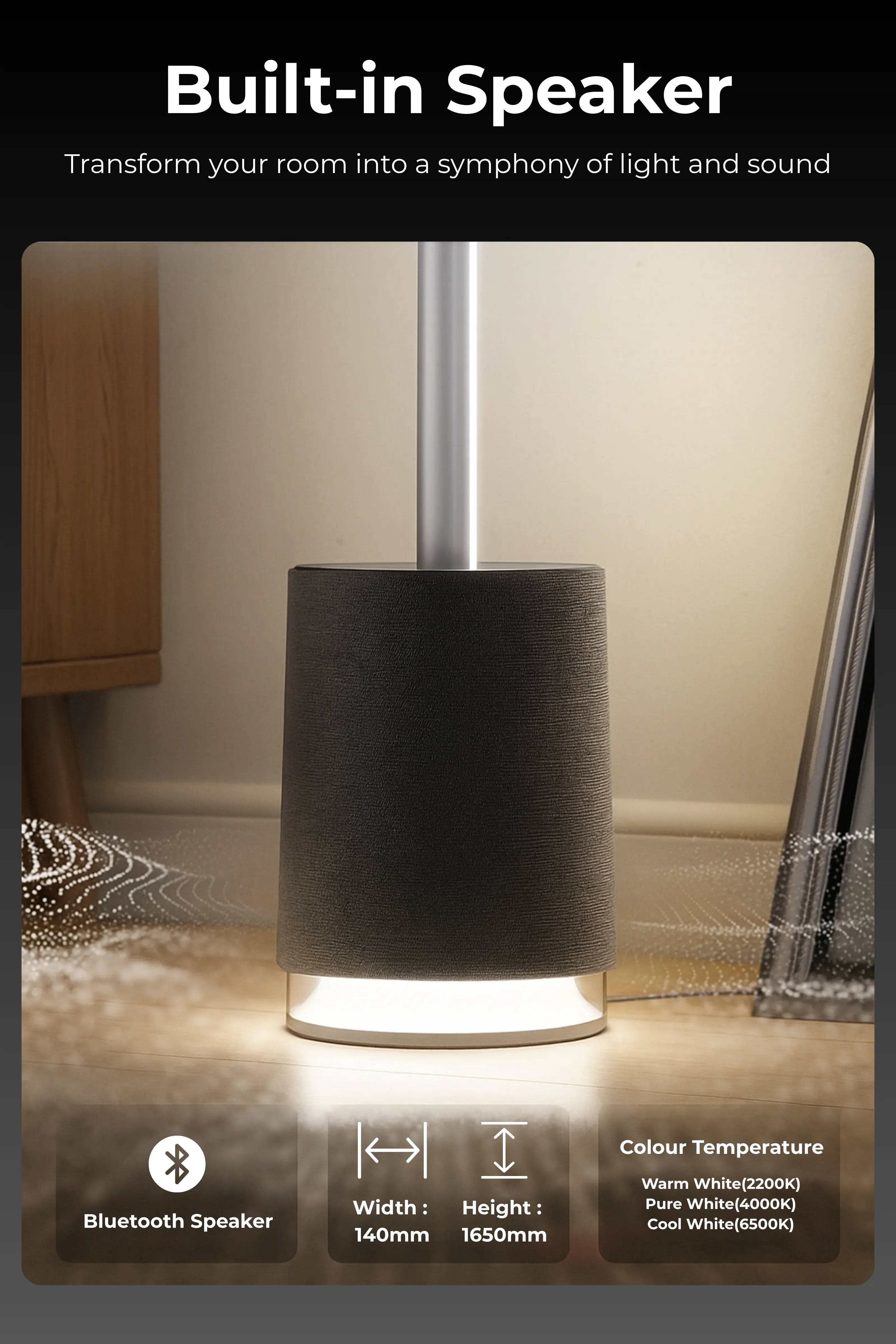 Apex RGBICW Floor Lamp with Speaker - Image 2