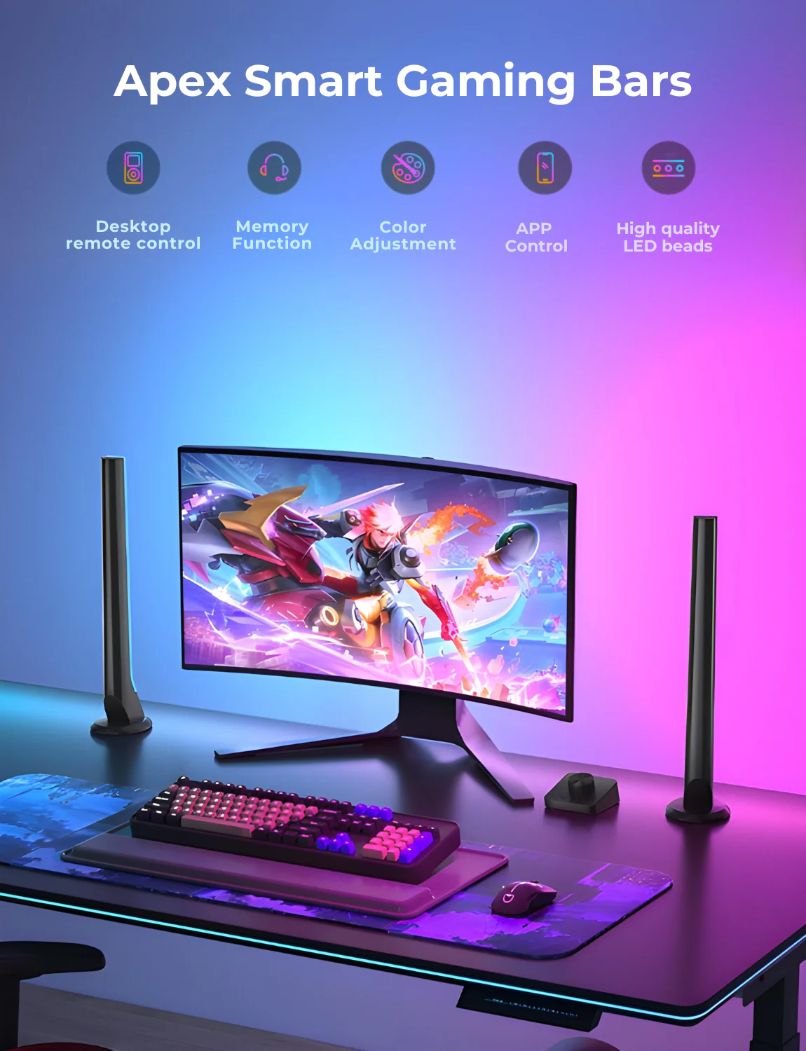 Apex Smart RGBIC Gaming Light Bars - Image 2